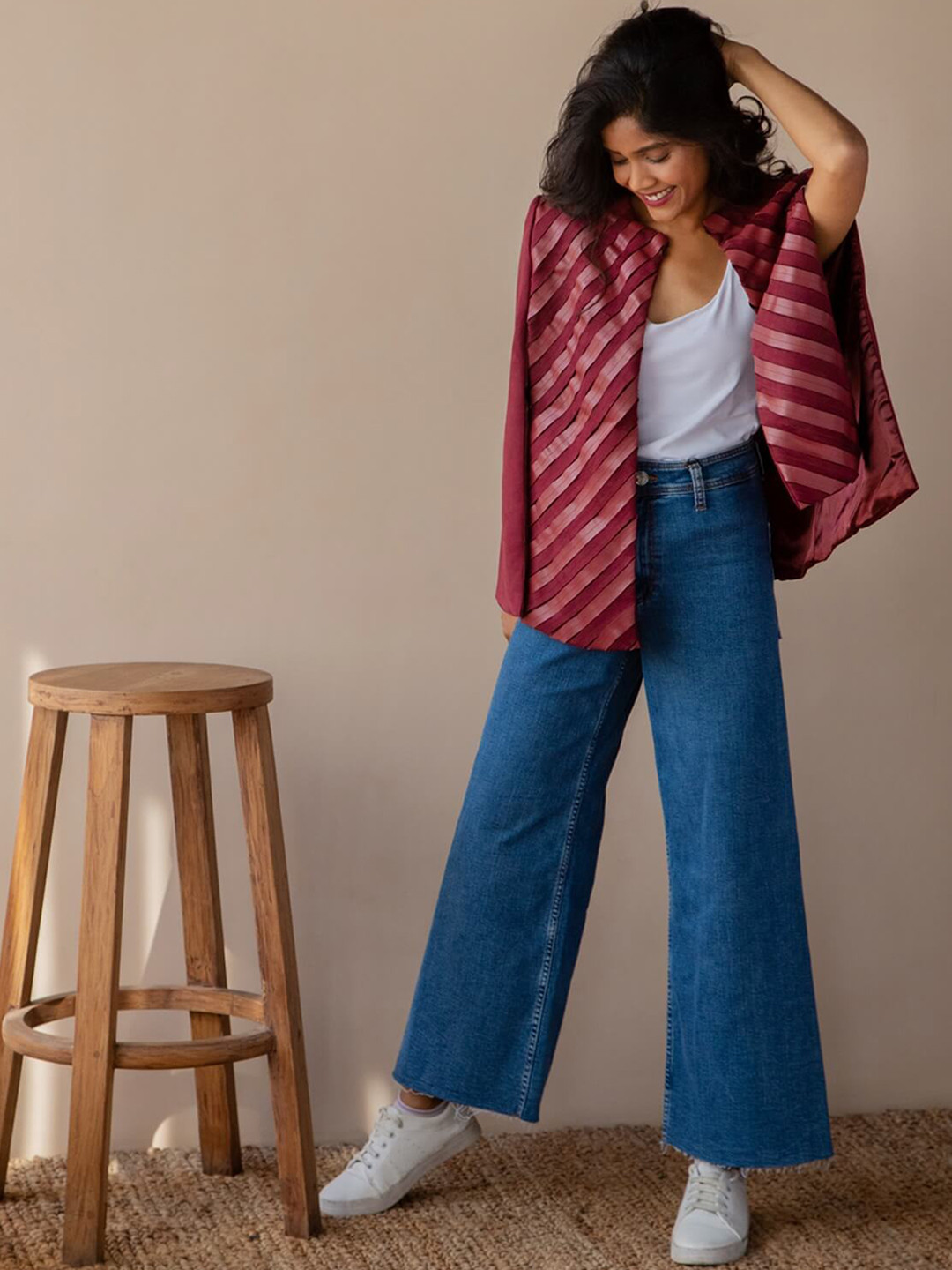 Rhe-Ana Women Striped Cape Jacket