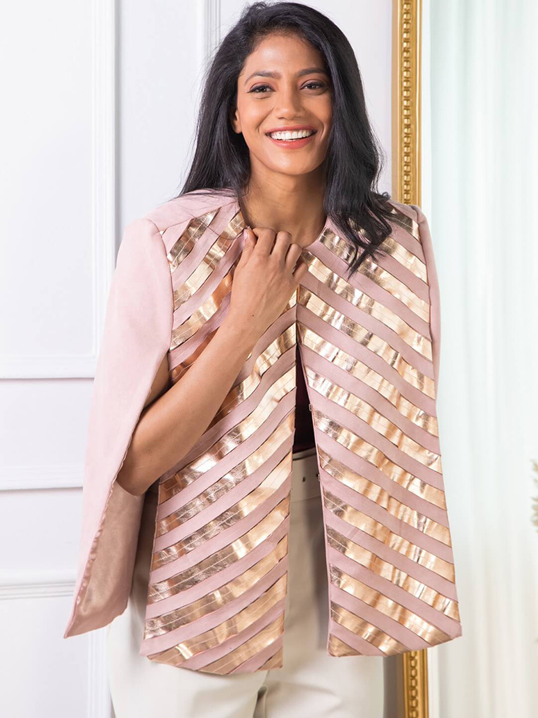 Rhe-Ana Women Striped Cape Jacket
