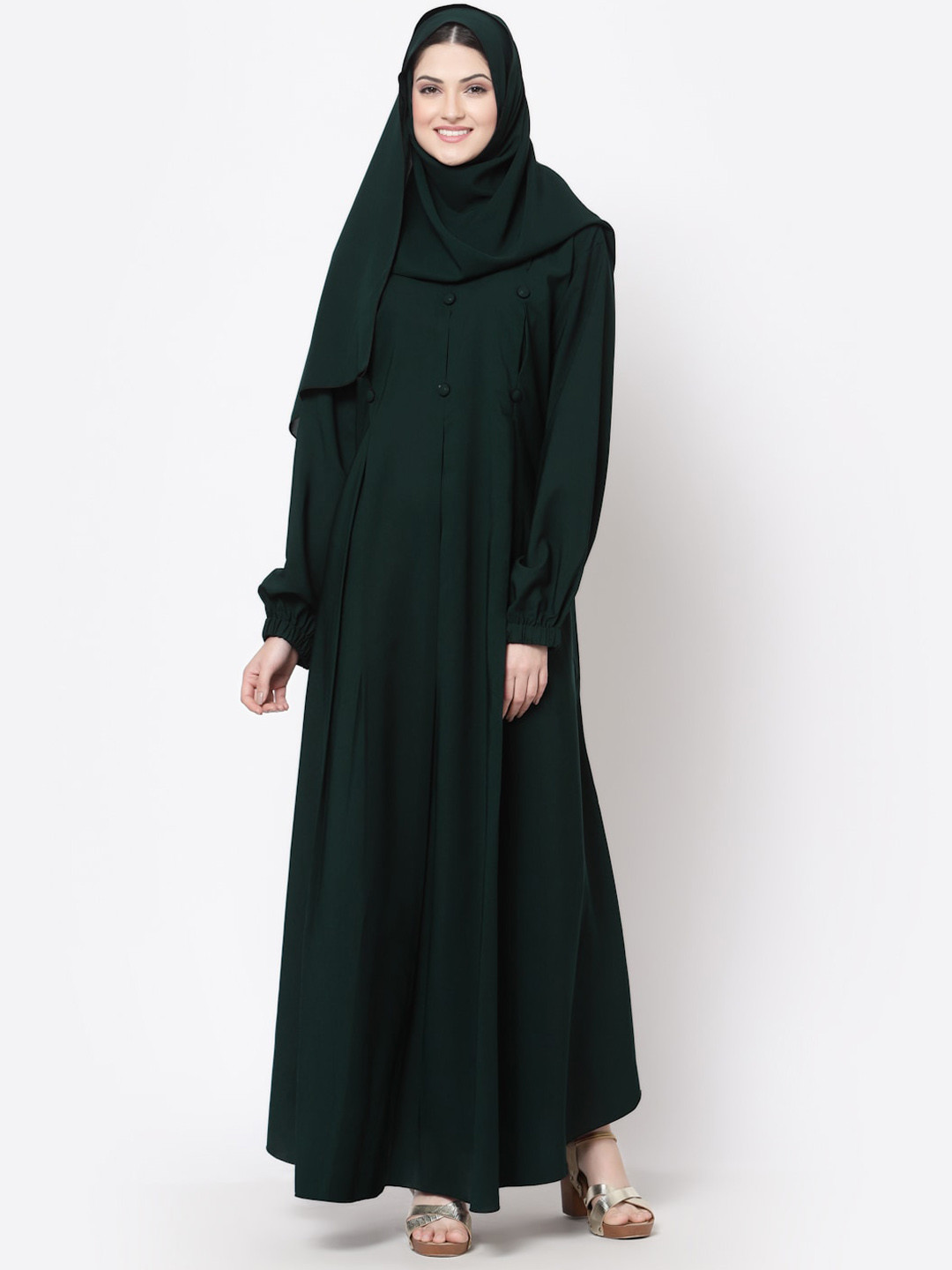 Arrabi Solid Long Sleeves Burqas With Scarf