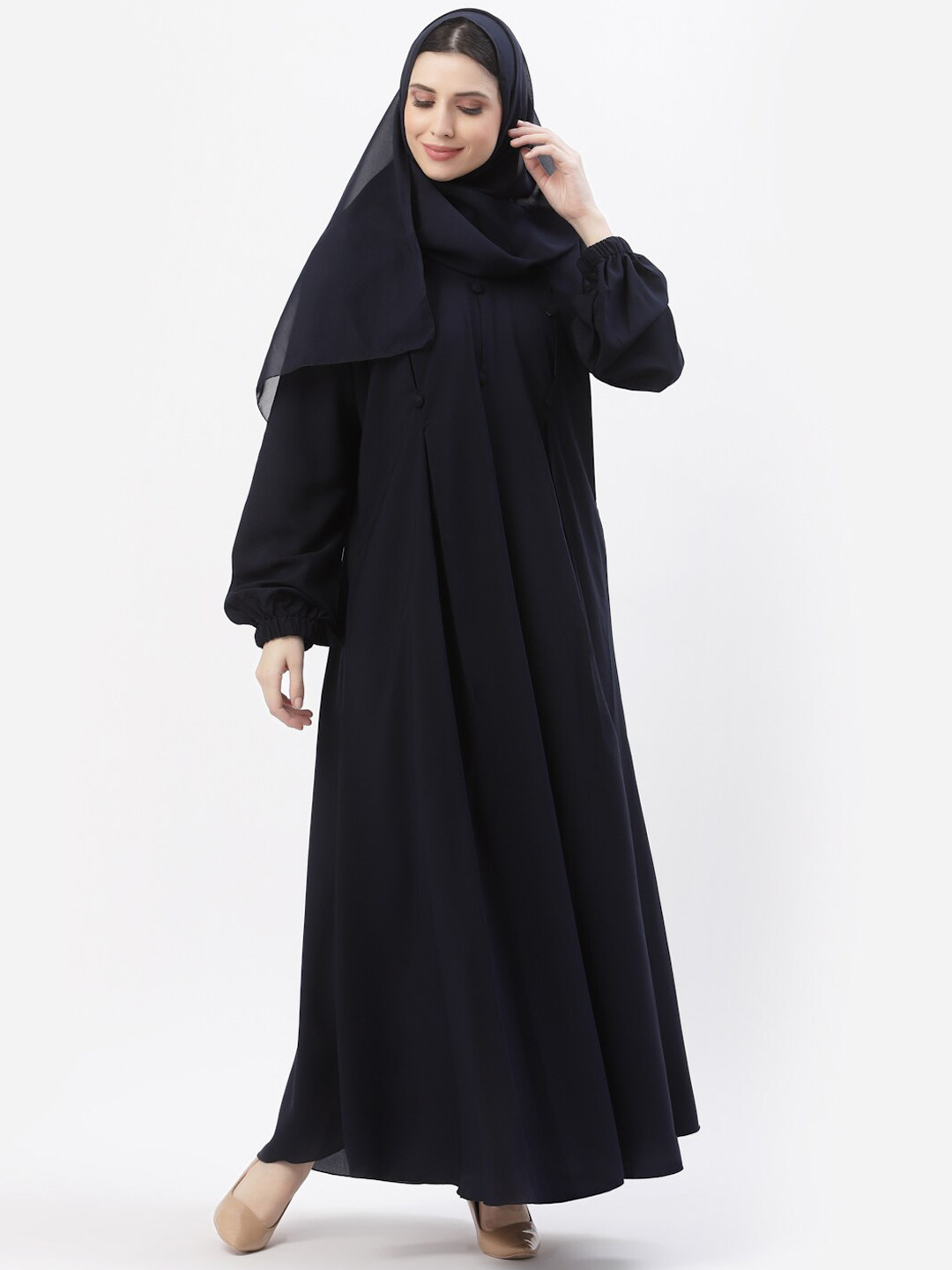 Arrabi Solid Round Neck Burqa With Scarf