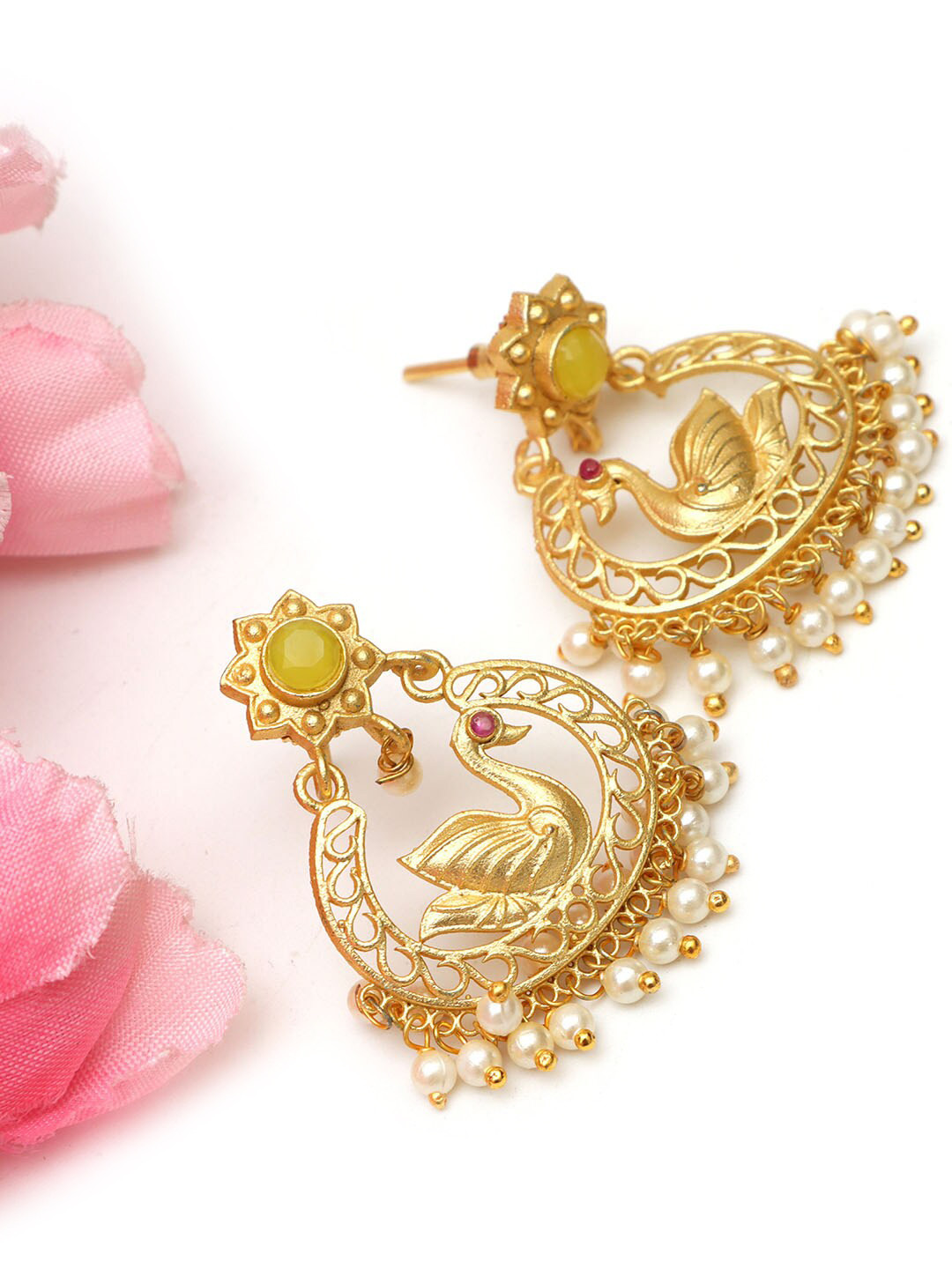 Ozanoo Gold-Plated Swan Shaped Drop Earrings