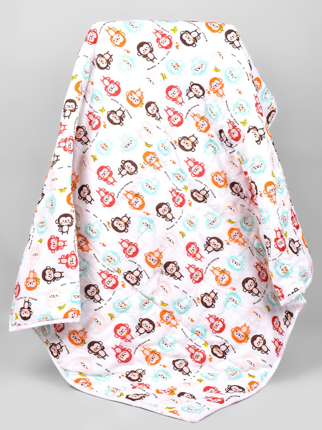 Moms Home Kids Colorful Monkey White & Red Organic Cotton AC Room 300 GSM Single Bed Quilt