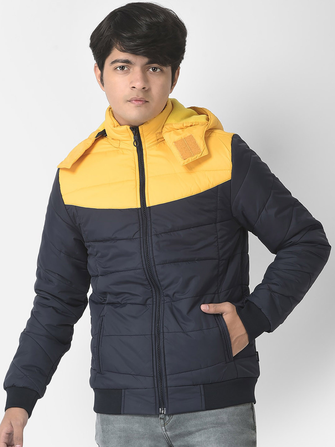 Crimsoune Club Boys Navy Blue Yellow Colourblocked Lightweight Padded Jacket