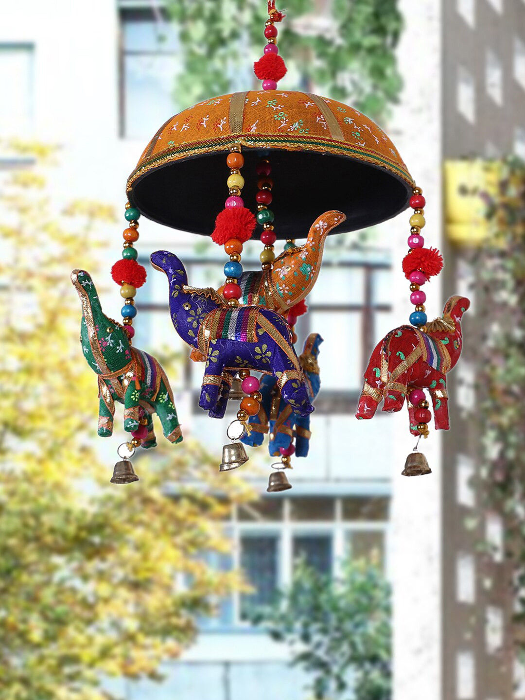 Kuber Industries Fabric Ethnic Motifs Glossy Hanging Hall Wall Hangings-13.8In