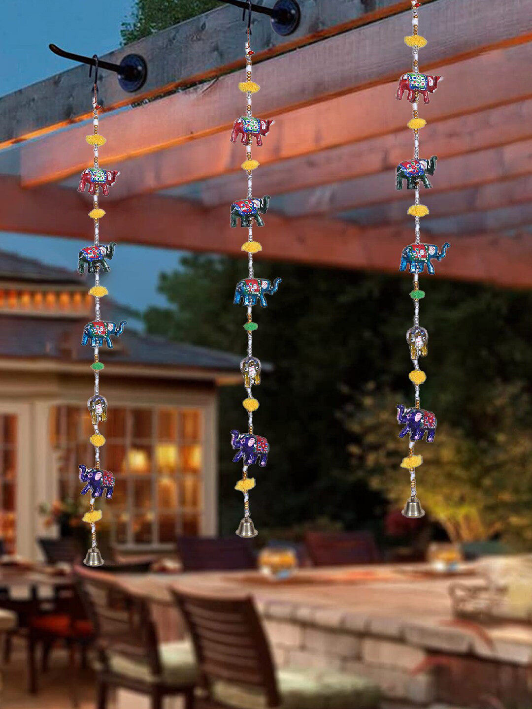 Kuber Industries Elephant Door Latkan with Bells Plastic Matte 2Pcs Wall Hangings-2.8In