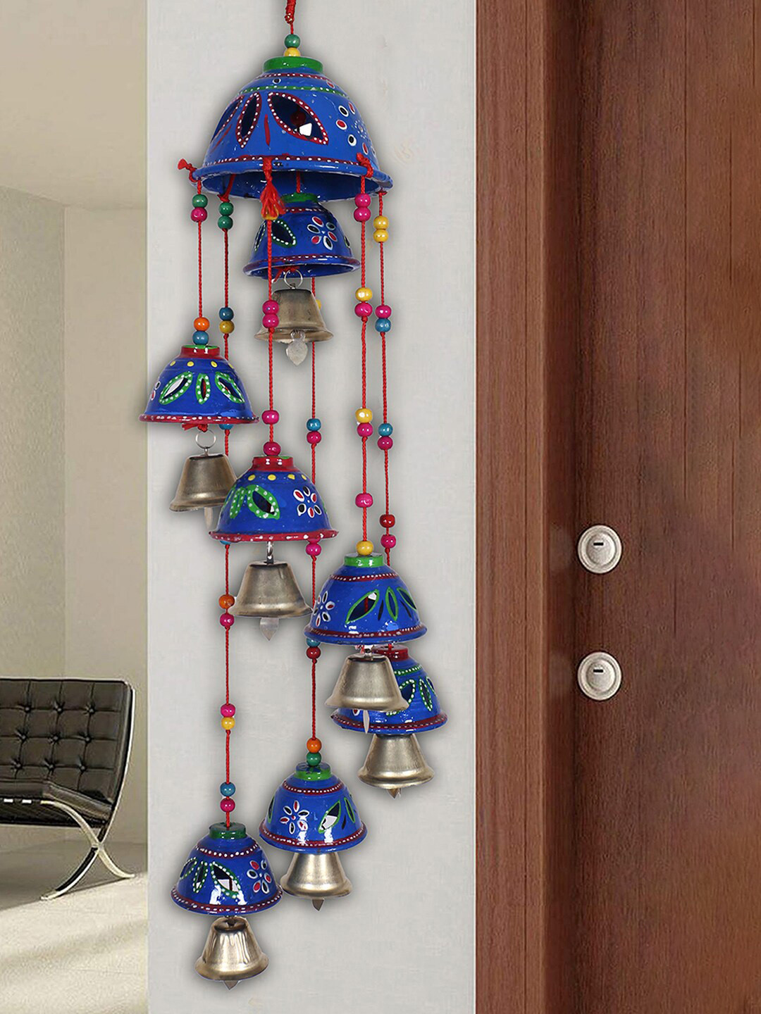 Kuber Industries Rajasthani Design Handcrafted Hanging Windchimes Latkan With 8 Bells