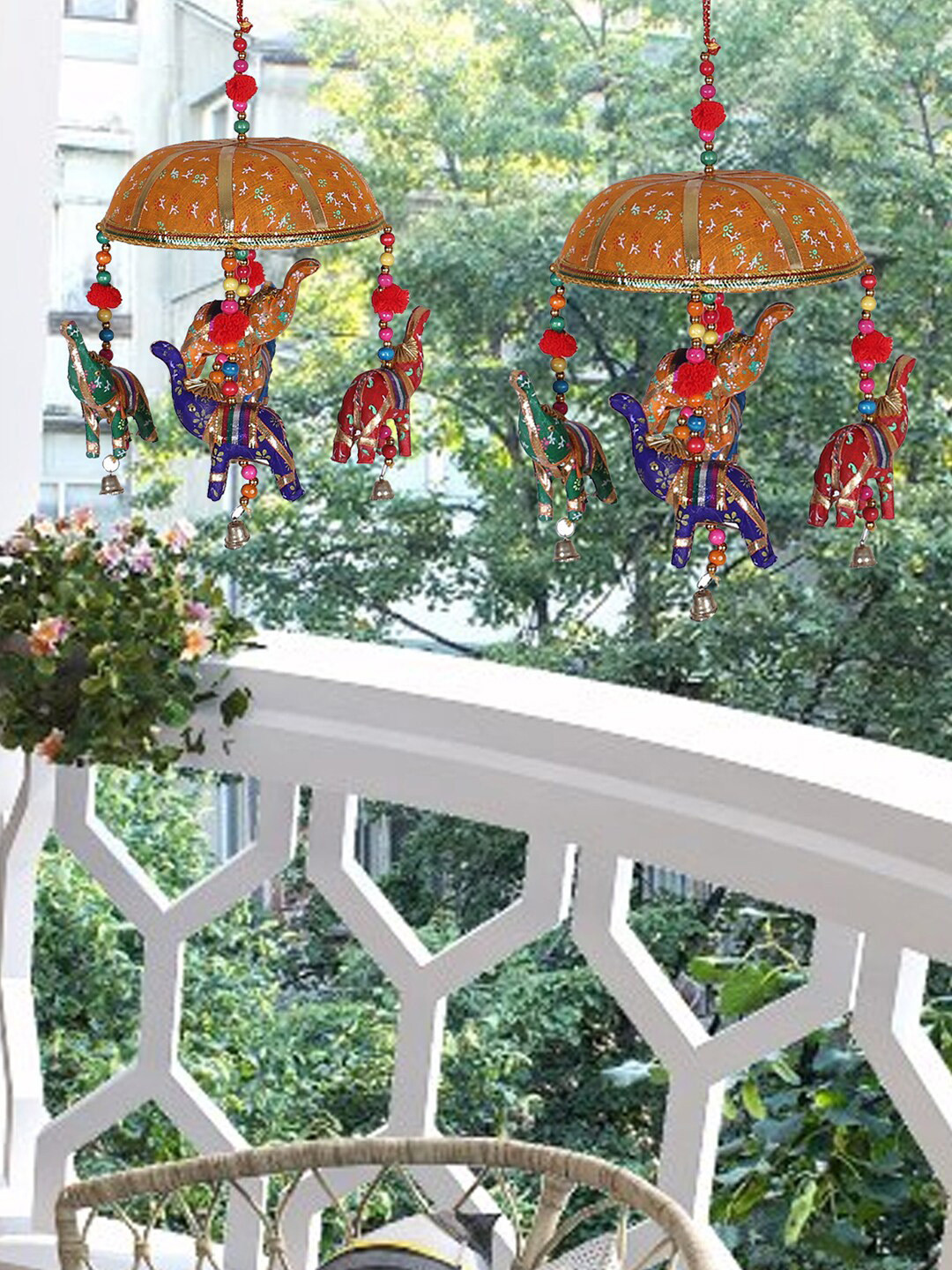 Kuber Industries Orange Pack of 2 Rajasthani Traditional Windchimes