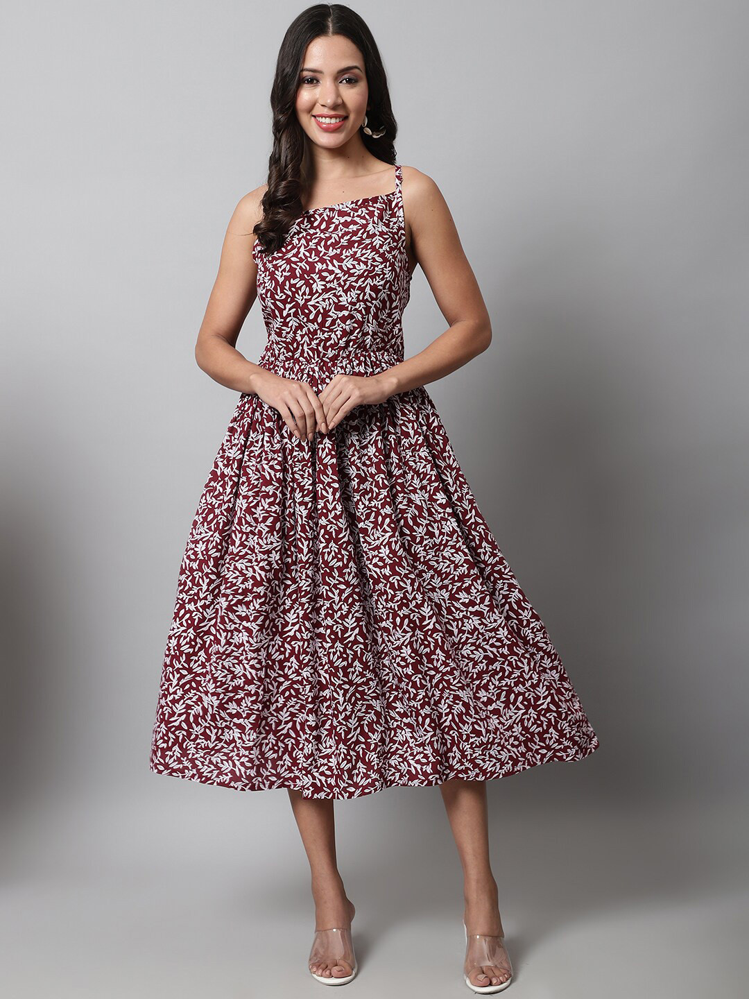 KALINI Tropical Printed Midi Fit & Flare Dress