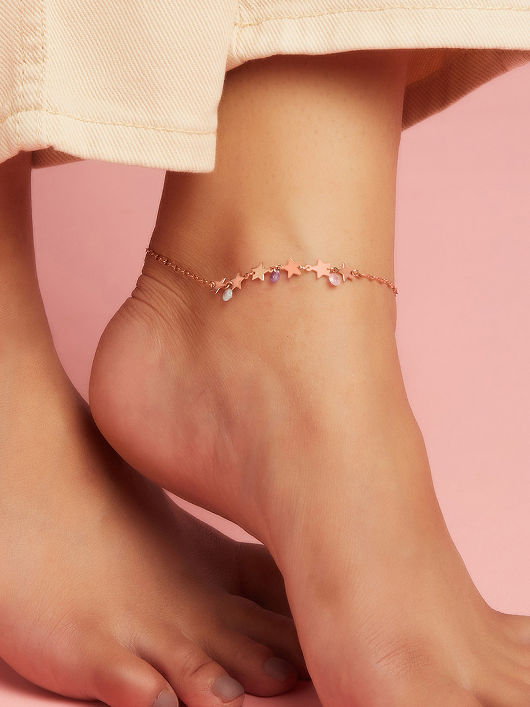 Zavya Rose Gold-Plated 925 Sterling Silver Star-Charm Anklet