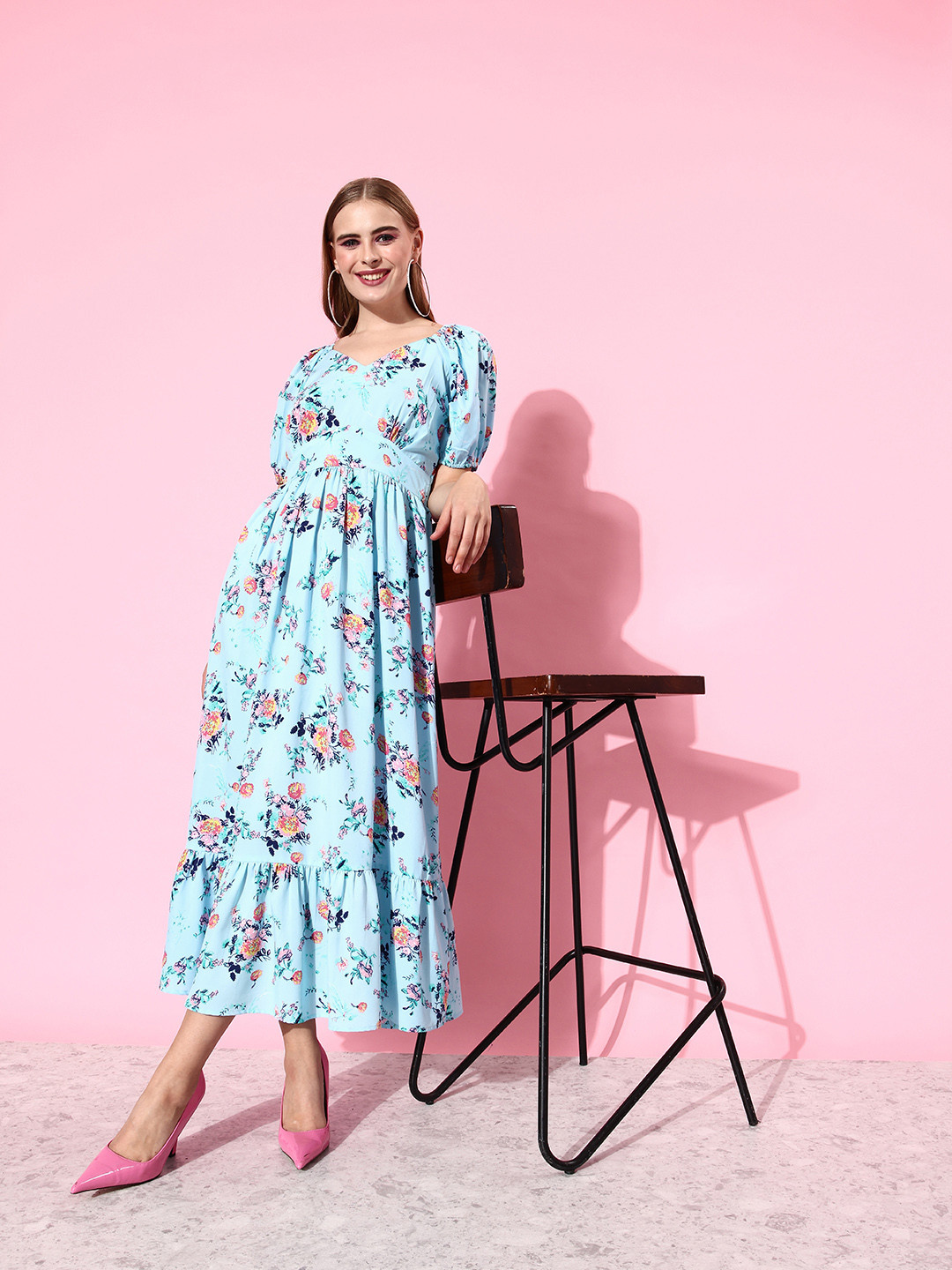 4WRD by Dressberry Sea Blue Floral Print Romance Ramble Soulful Blooms Maxi Dress