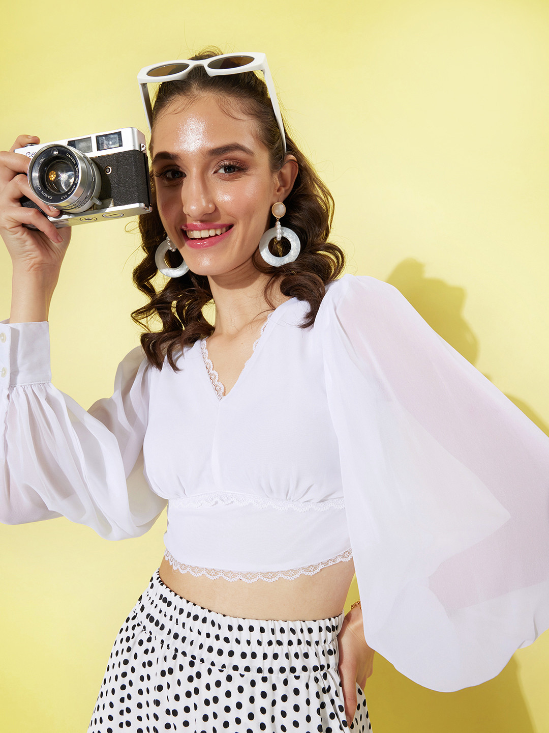 DressBerry Glam Snow White Blouson Romance Ramble-Soulful Blooms Crop Top