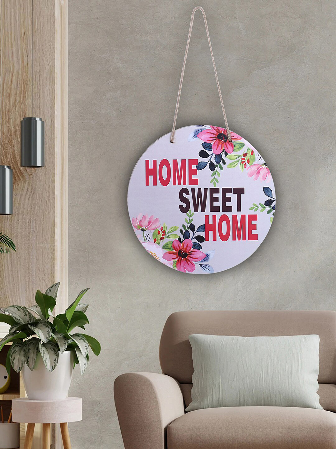 Kuber Industries Home Sweet Home Wood Floral Matte Hanging Hall 4Pcs Wall Hangings-9.8In