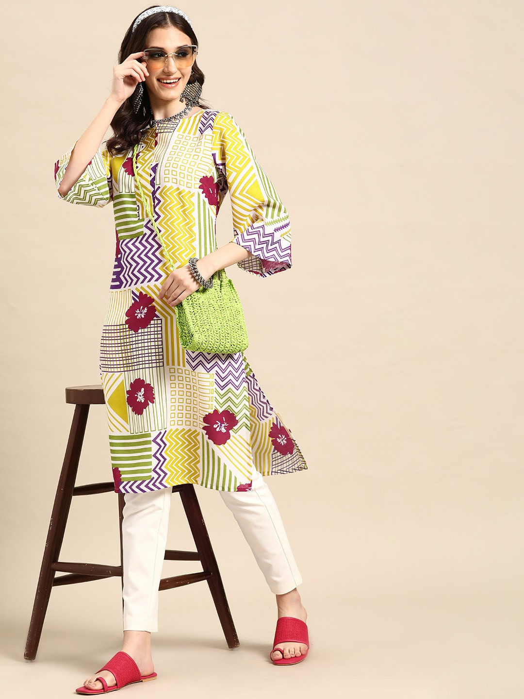 Sangria Printed Bell Sleeves Kurta