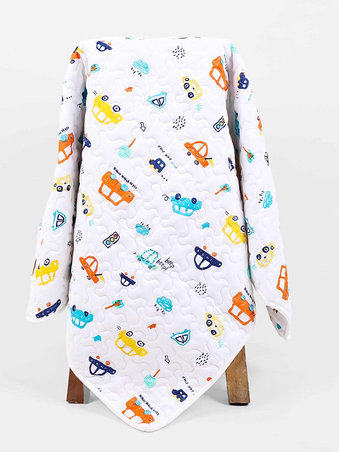 Moms Home Kids New Car White & Blue Organic Cotton AC Room 300 GSM Single Bed Quilt