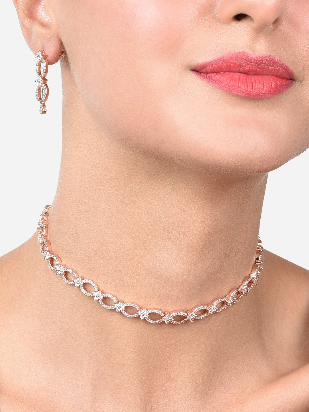 Zaveri Pearls Rose Gold-Plated Cubic Zirconia-Studded Jewellery Set
