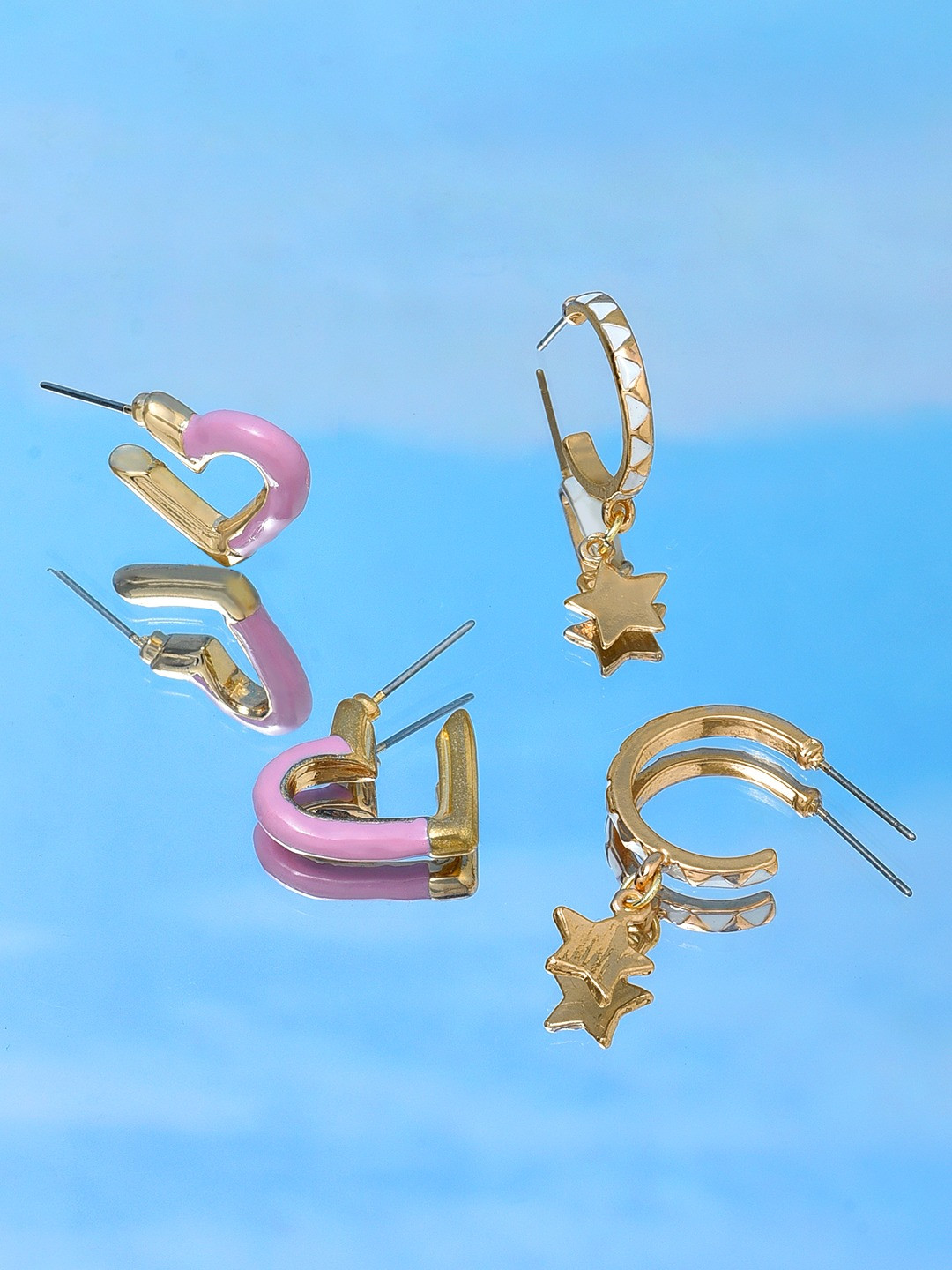 Zaveri Pearls Set of 2 Gold-Plated Heart Shaped Half Hoop Earrings