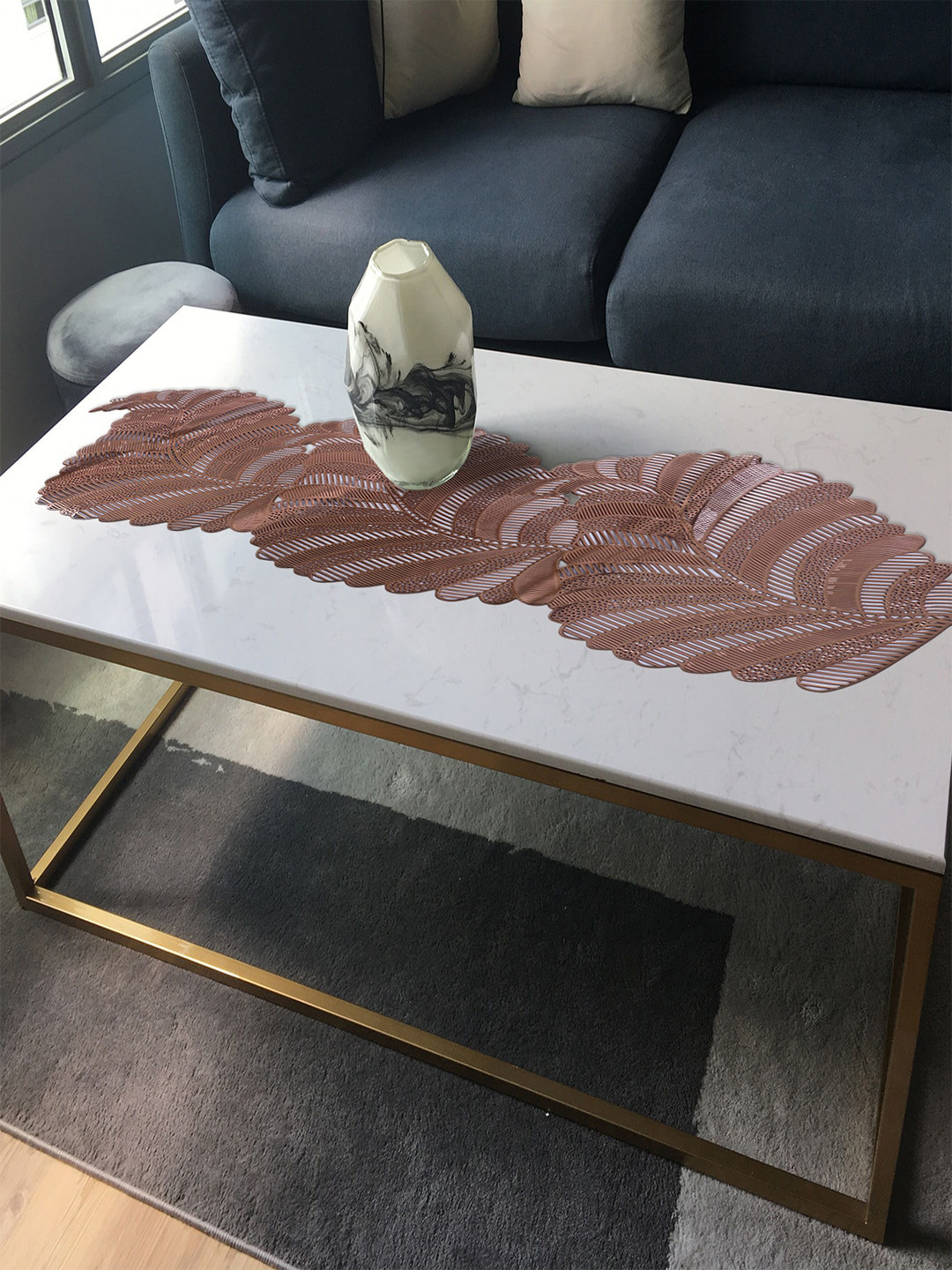 Kuber Industries Copper Coloured Leaf Shaped PVC Table Runners