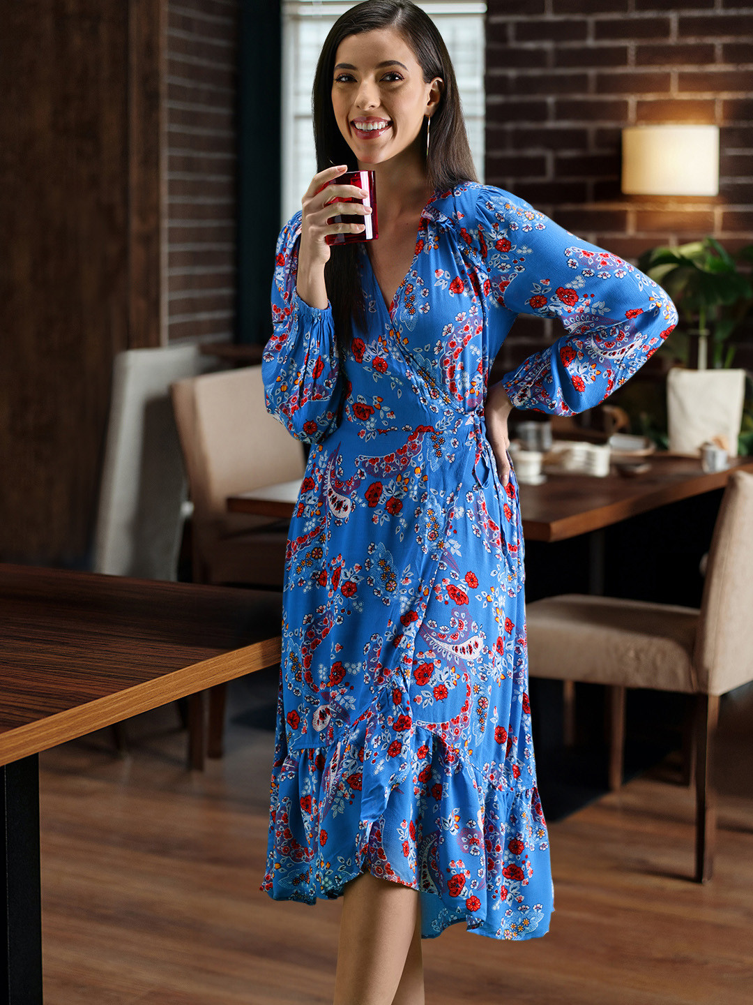 Marks & Spencer Floral V-Neck Midi Wrap Dress
