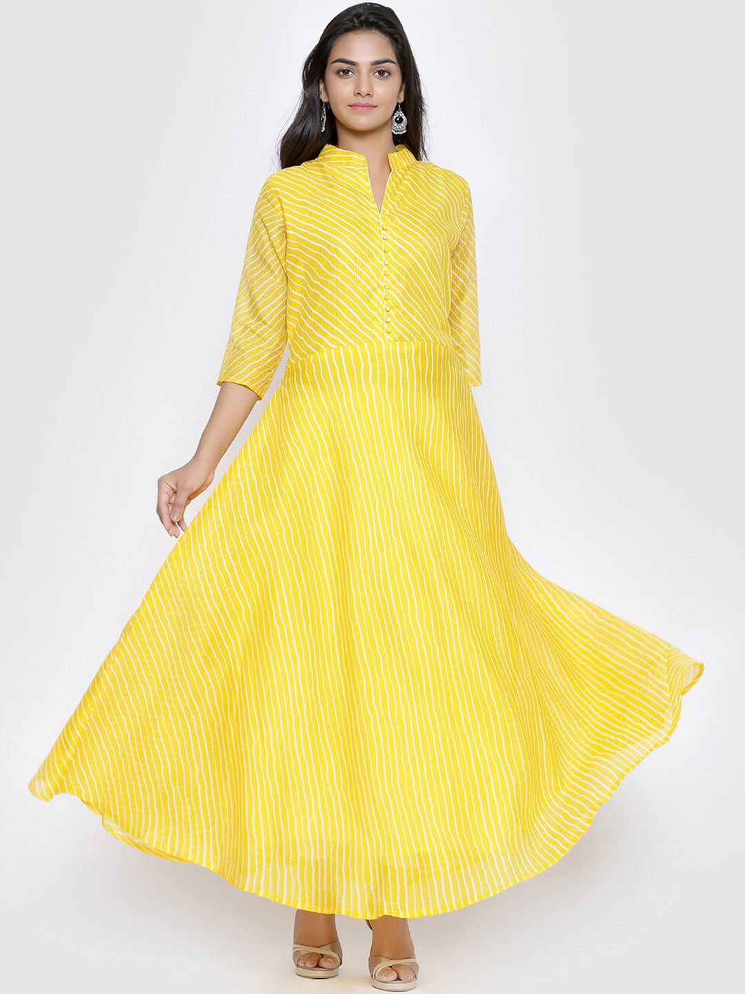 SOUNDARYA Leheriya Striped Anarkali Pure Cotton Kurta
