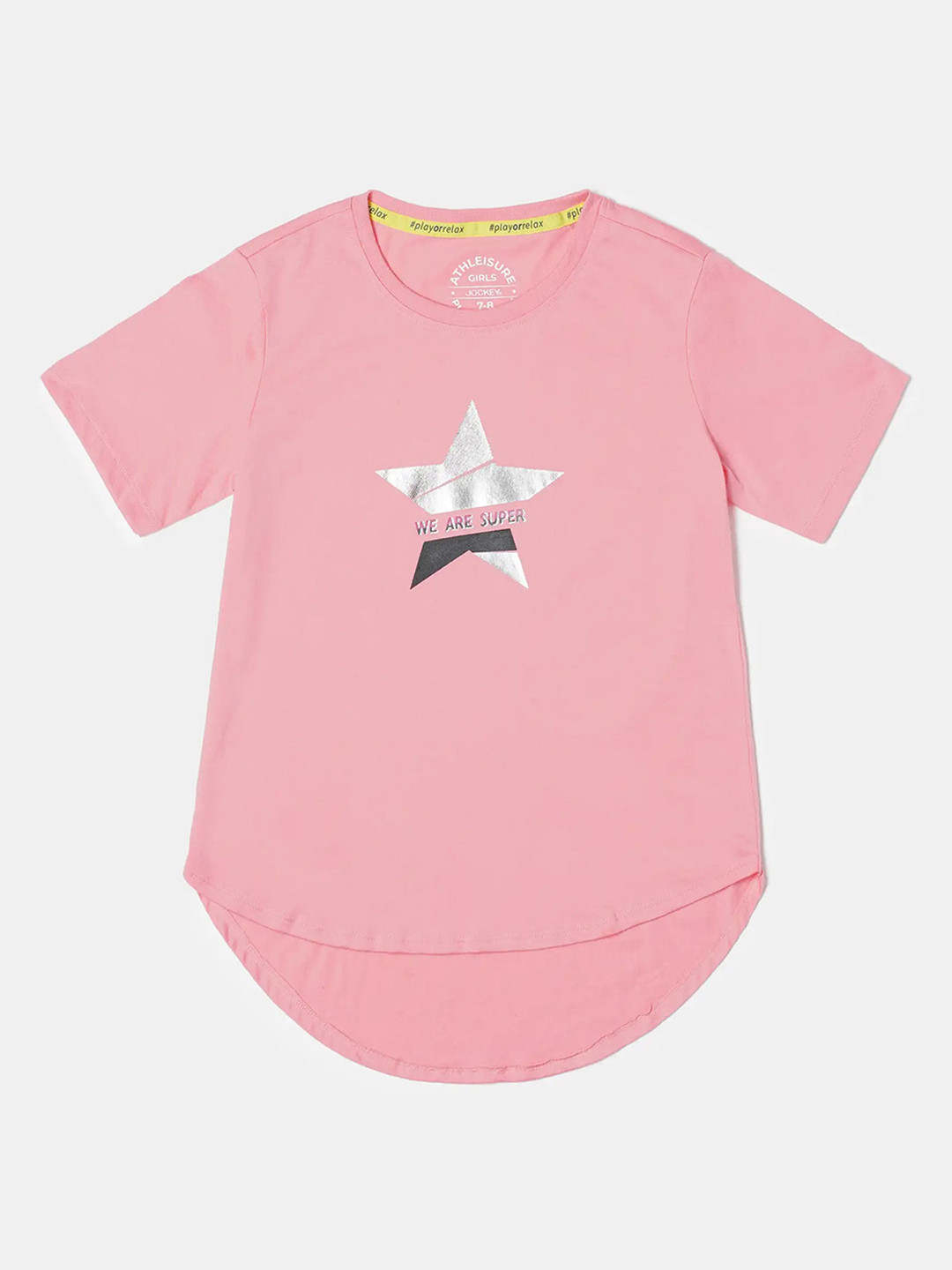 Jockey Girls Super Combed Cotton Printed Relaxed Fit Round Neck Short Sleeve Tshirt-AG70