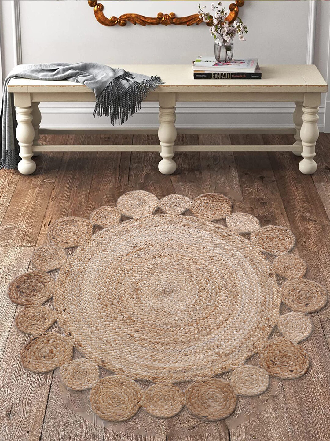 Kuber Industries Brown Hand Woven Round Shape Anti-Skid Carpets
