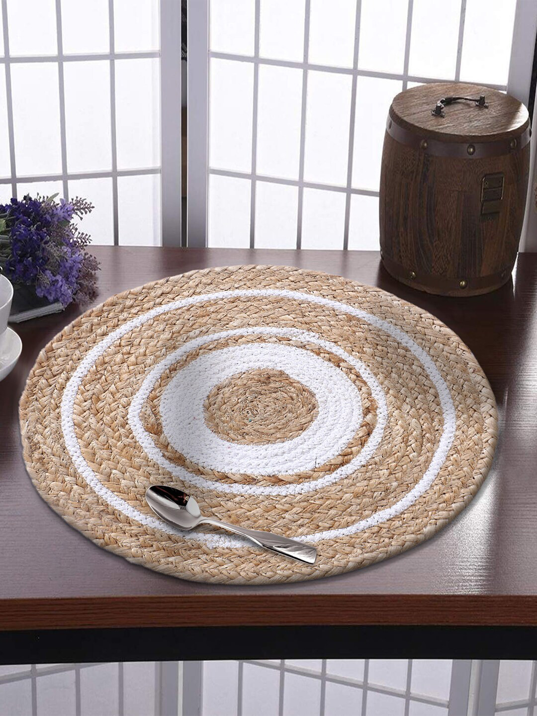 Kuber Industries Woven Spiral Design Jute Table Placemats