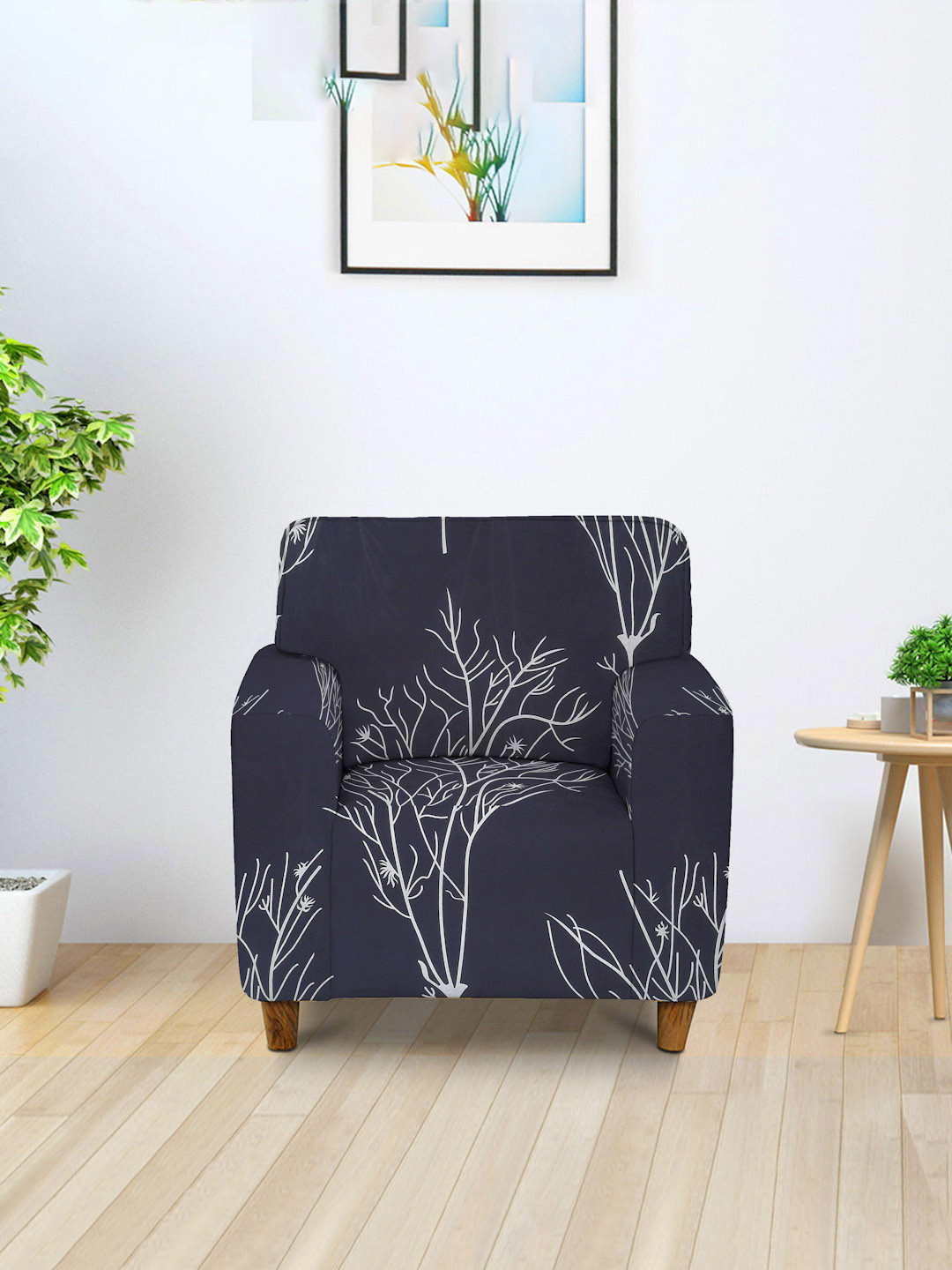 Cortina Black & White Leaf 1-Seater Printed Sofa Cover