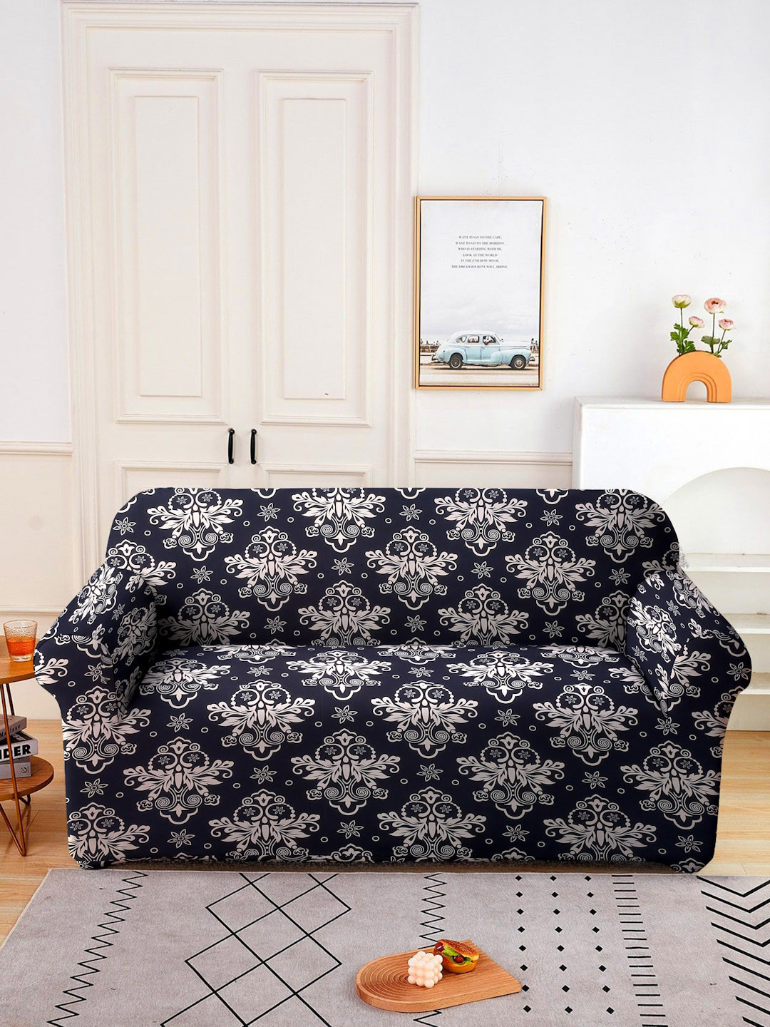 Cortina Black Printed Double-Seater Sofa Cover