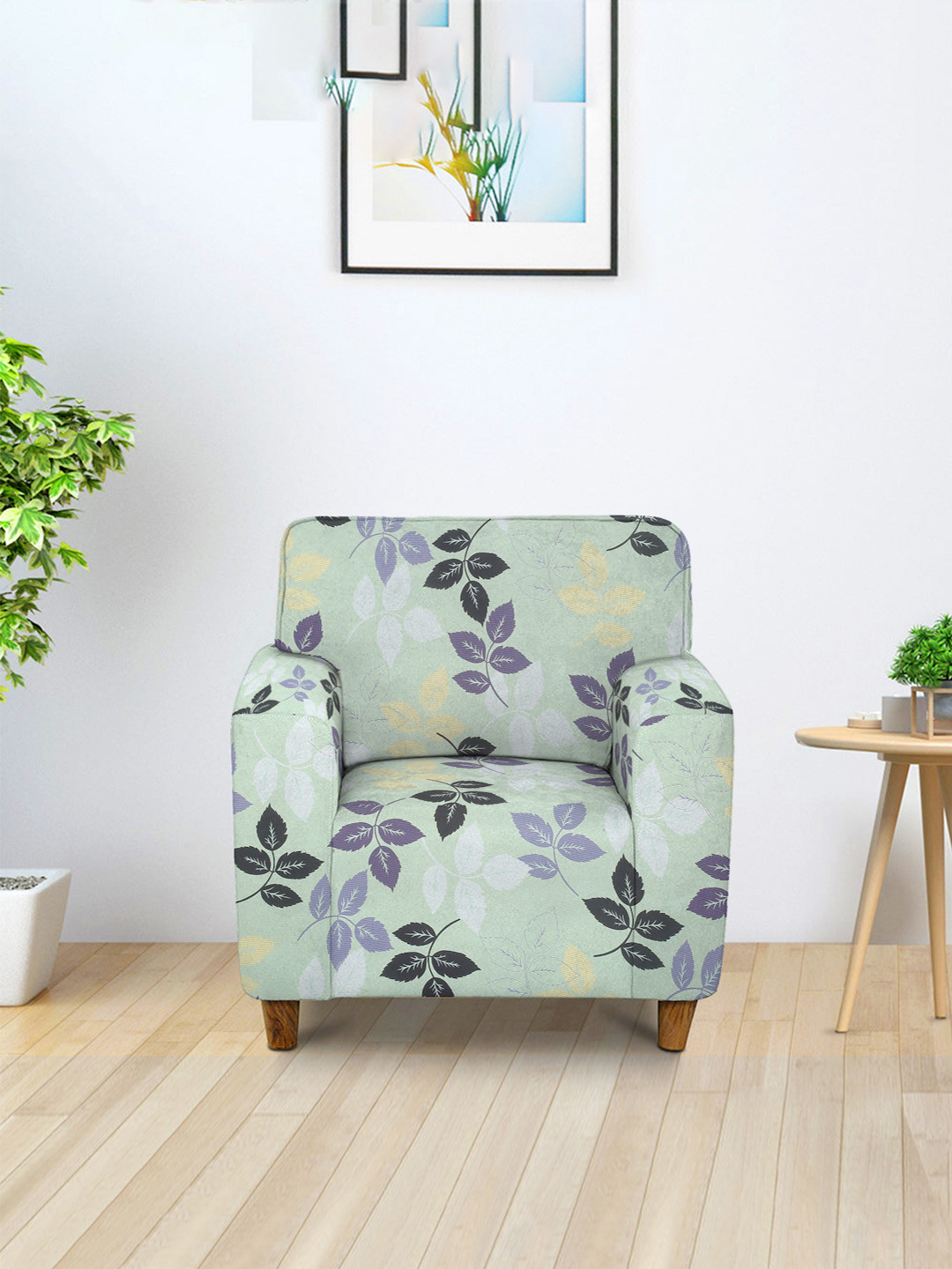 Cortina Olive Green Floral-Printed Single-Seater Sofa Covers