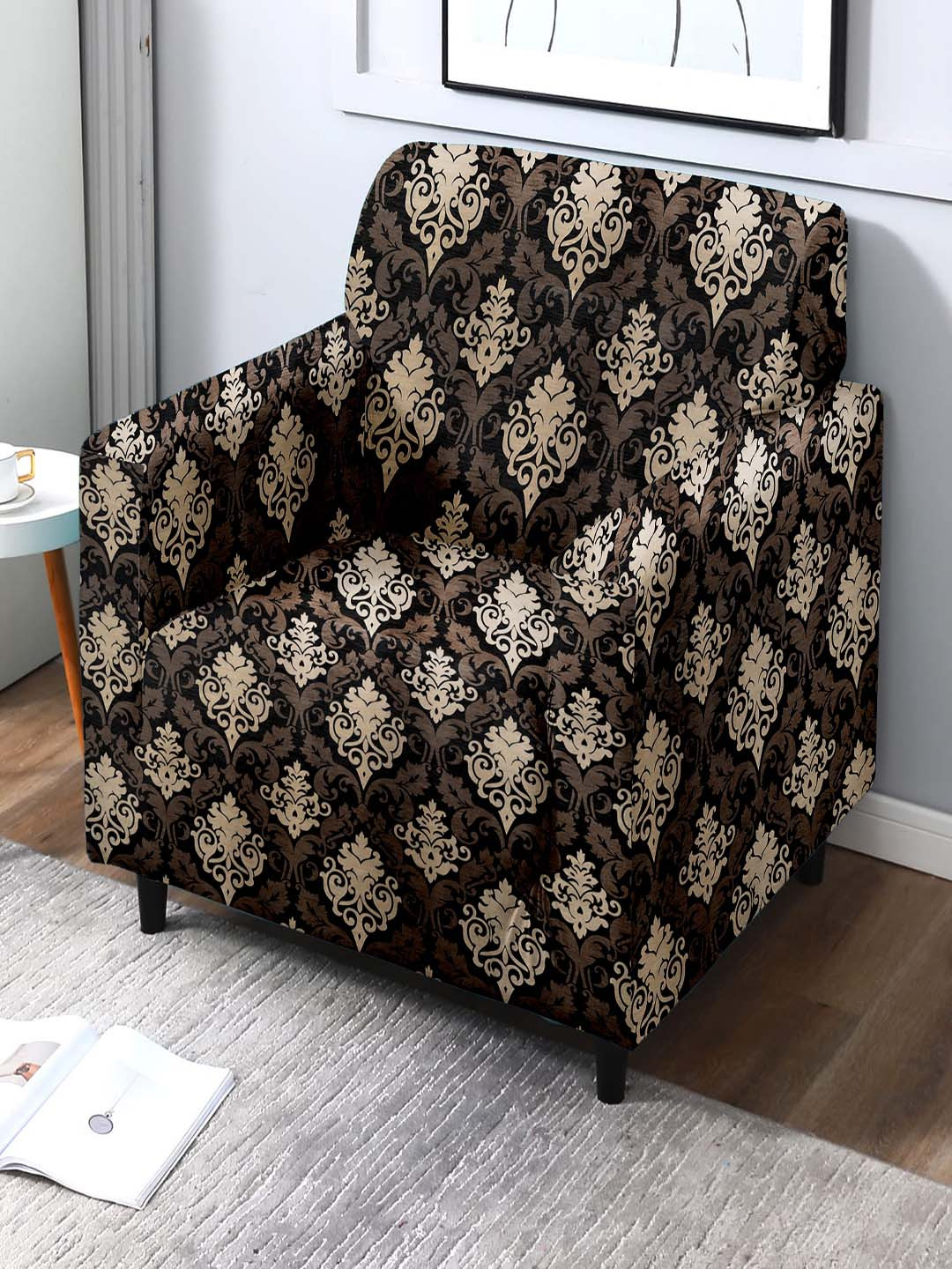 Cortina Black & Grey Printed Single-Seater Sofa Cover