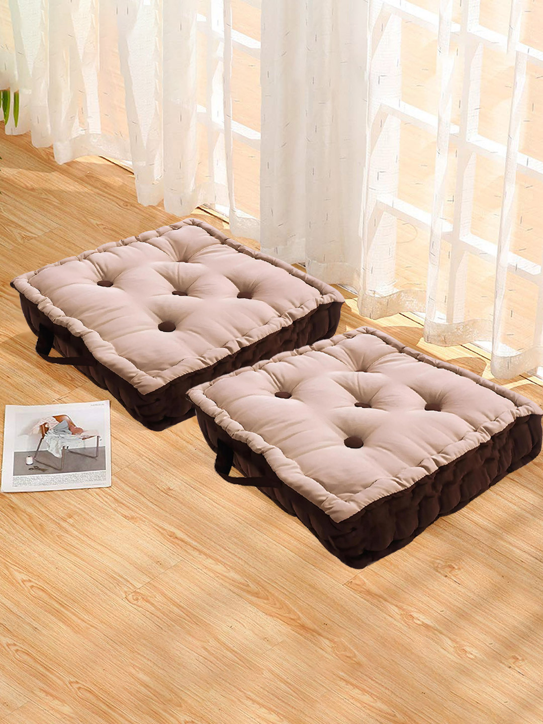 Kuber Industries Set Of 2 Square Microfiber Cotton Comfortable Seat Cushion Chair Pad