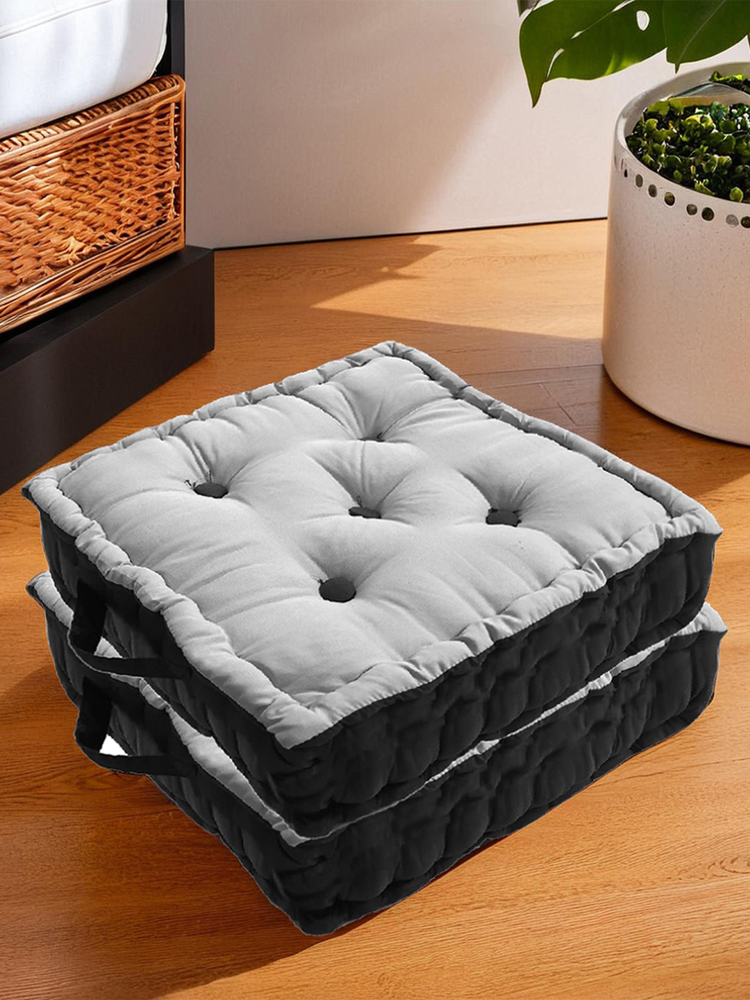 Kuber Industries Set Of 2 Microfiber Cotton Comfortable Seat Square Cushion Chair Pads