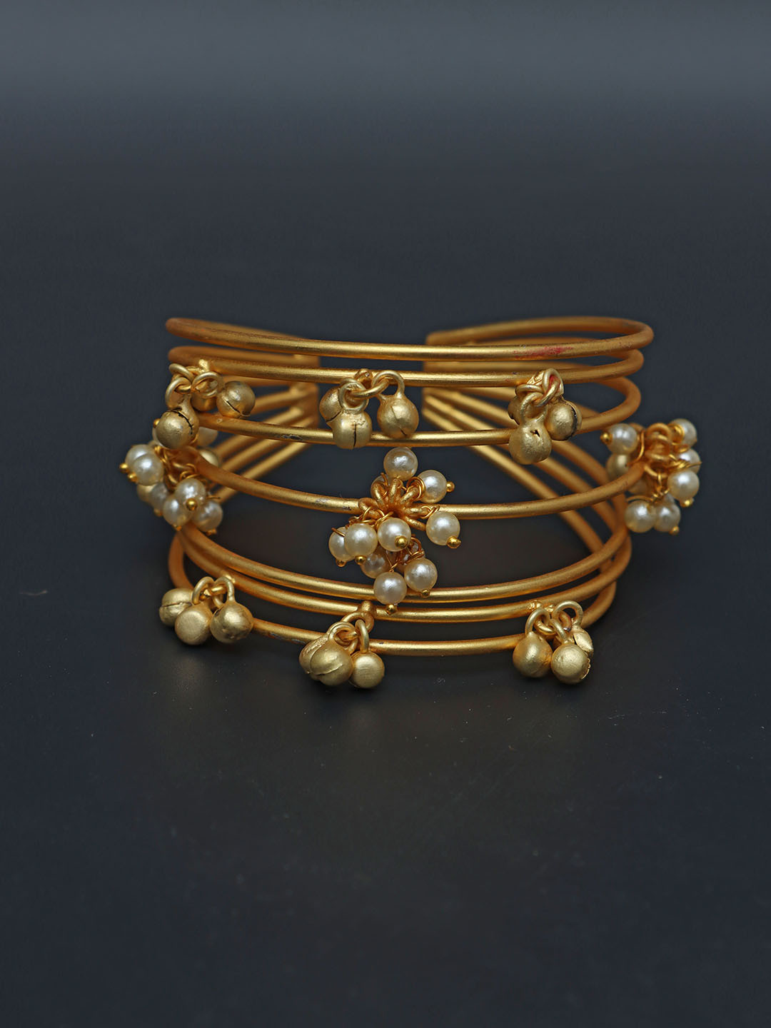 Ozanoo Gold-Plated Beads-Studded Cuff Bracelet