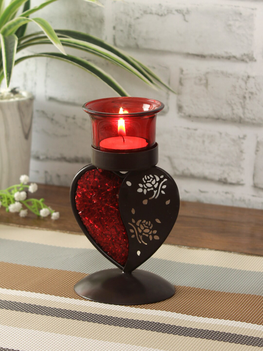 Aapno Rajasthan Red Smoky Heart Shaped Candle Holder