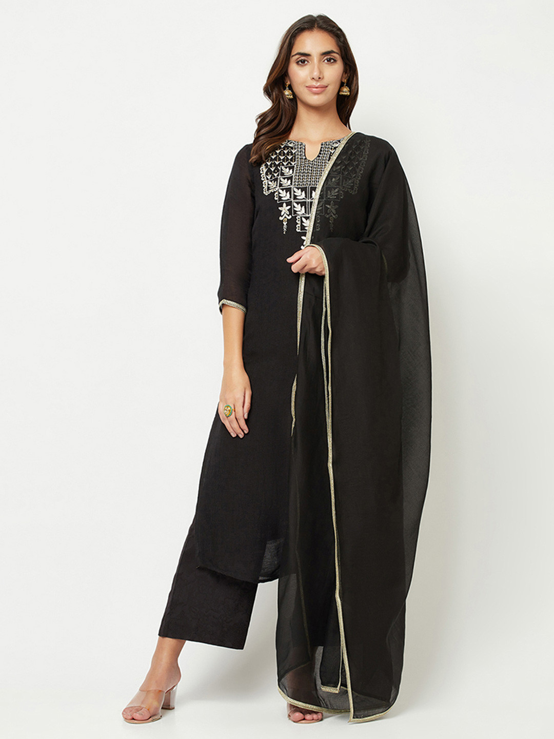 BARARA ETHNIC Embroidered Thread Work Pure Cotton Kurta with Palazzos & With Dupatta