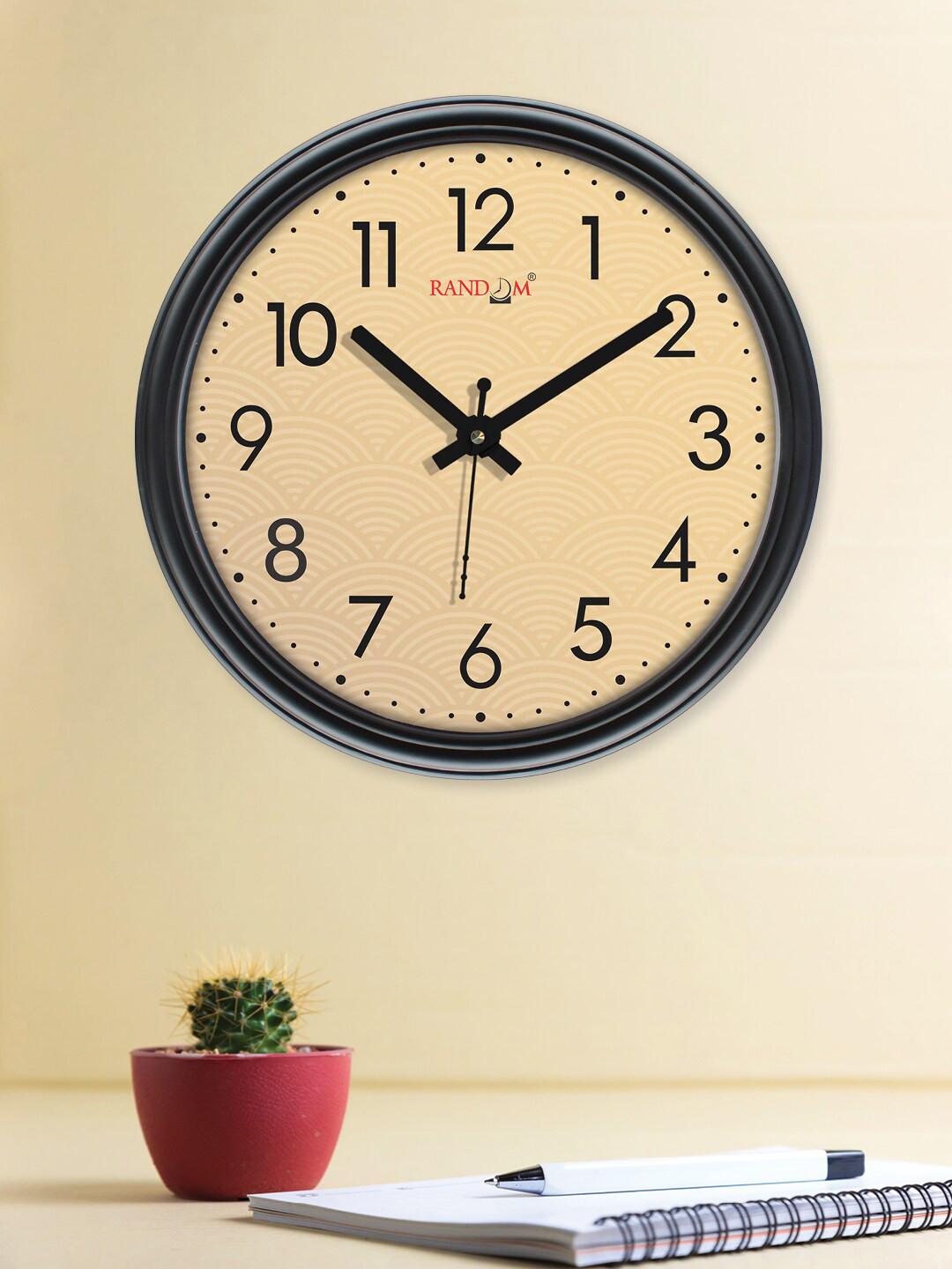 RANDOM Curve Beige & Black Printed Contemporary Wall Clock