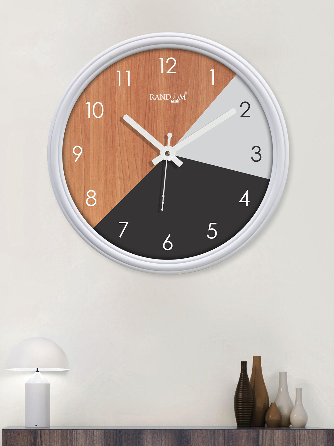 RANDOM Curve White & Brown Colourblocked Contemporary Wall Clock