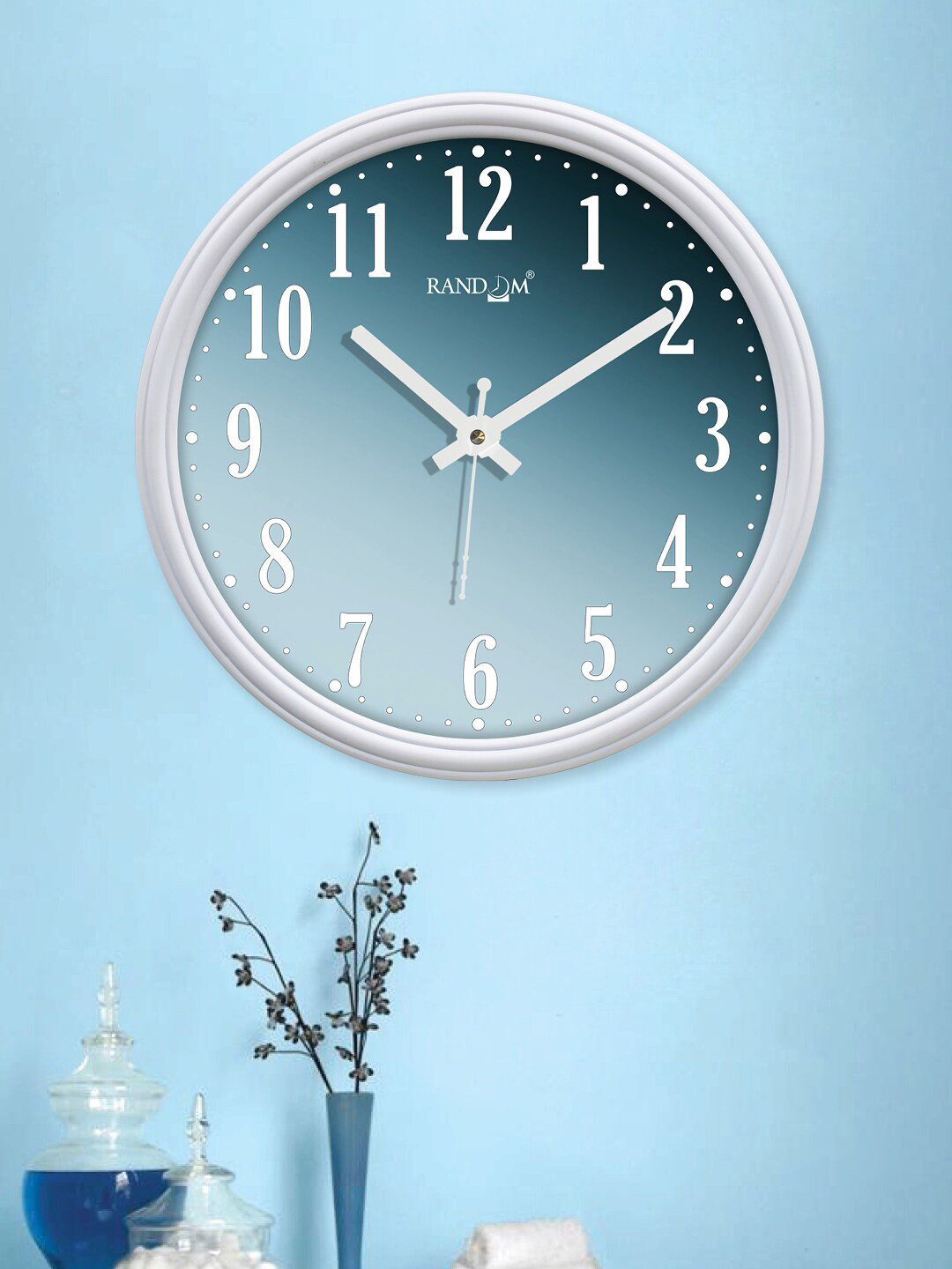 RANDOM Curve White & Blue Printed Contemporary Wall Clock