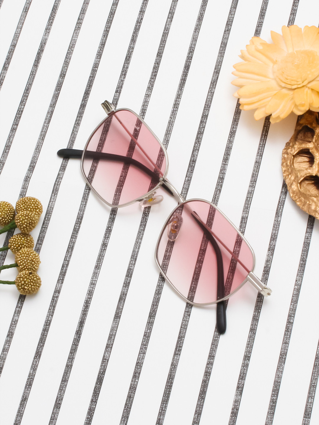 Ted Smith Unisex Silver-Pink Graded Hexagon Sunglasses With UV Protected Lens
