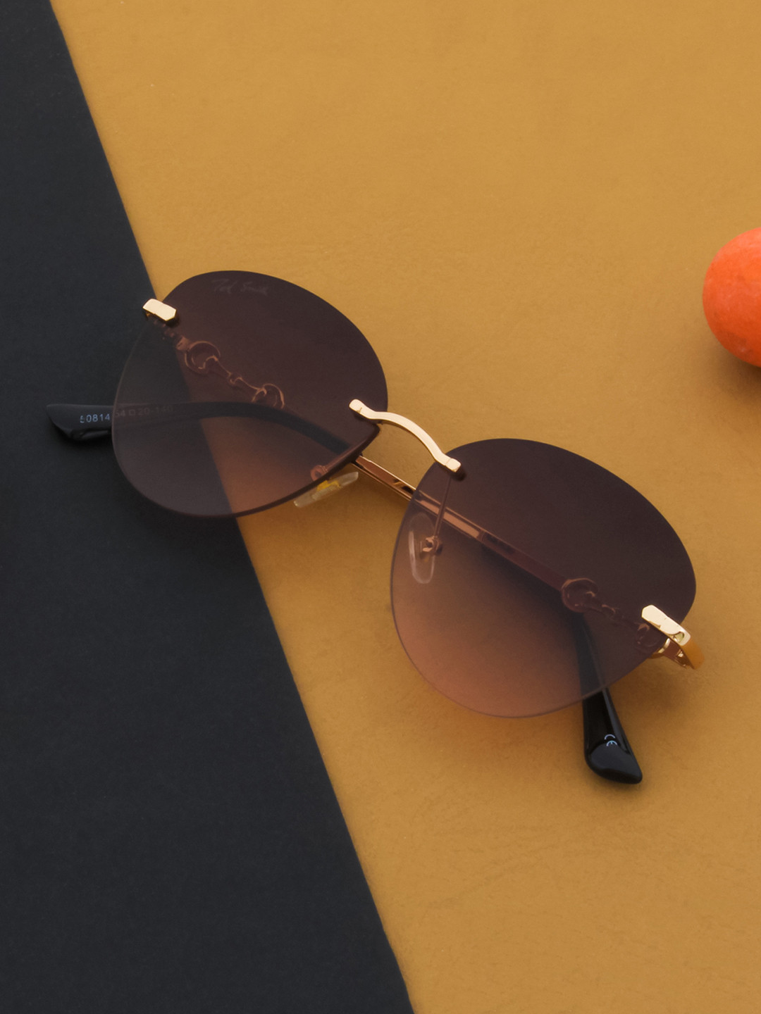 Ted Smith Women Gold-Brown Rimless Cat-Eye Sunglasses With UV Protected Lens