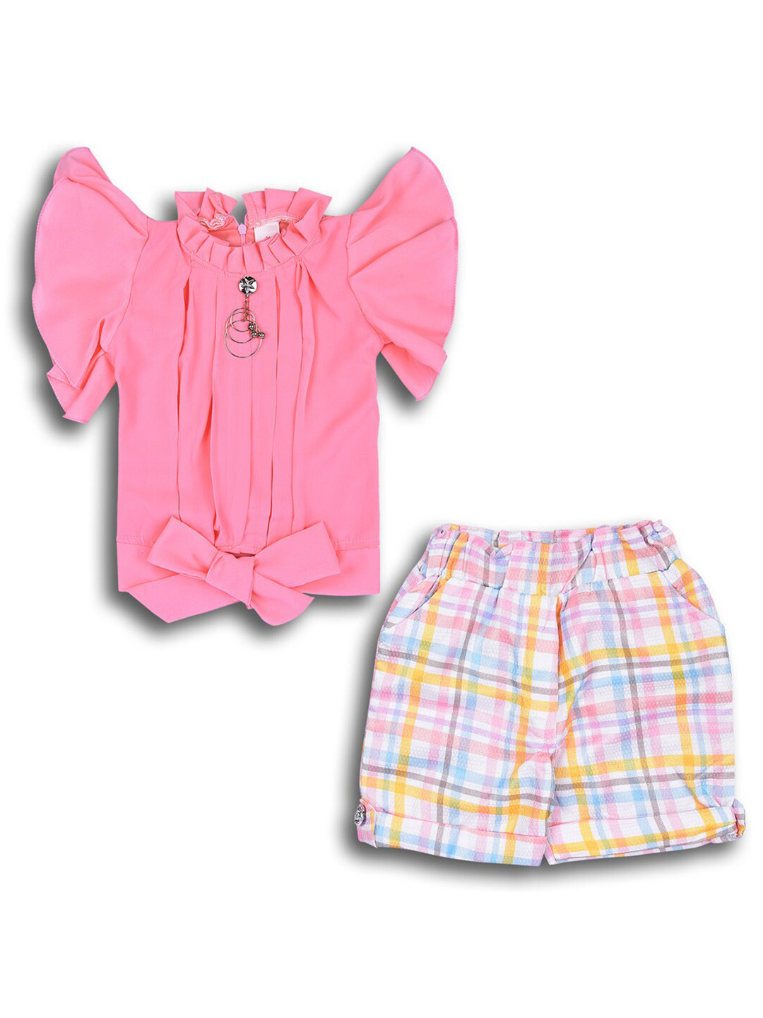 Wish Karo Girls Pink & White Top with Shorts