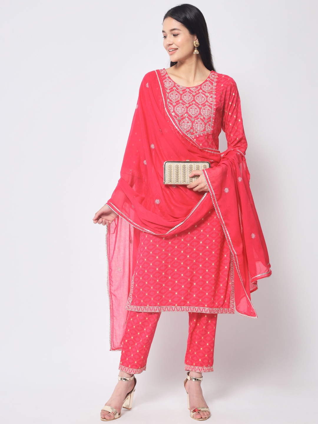 IkDaiya Floral Embroidered Kurta with Trousers & With Dupatta