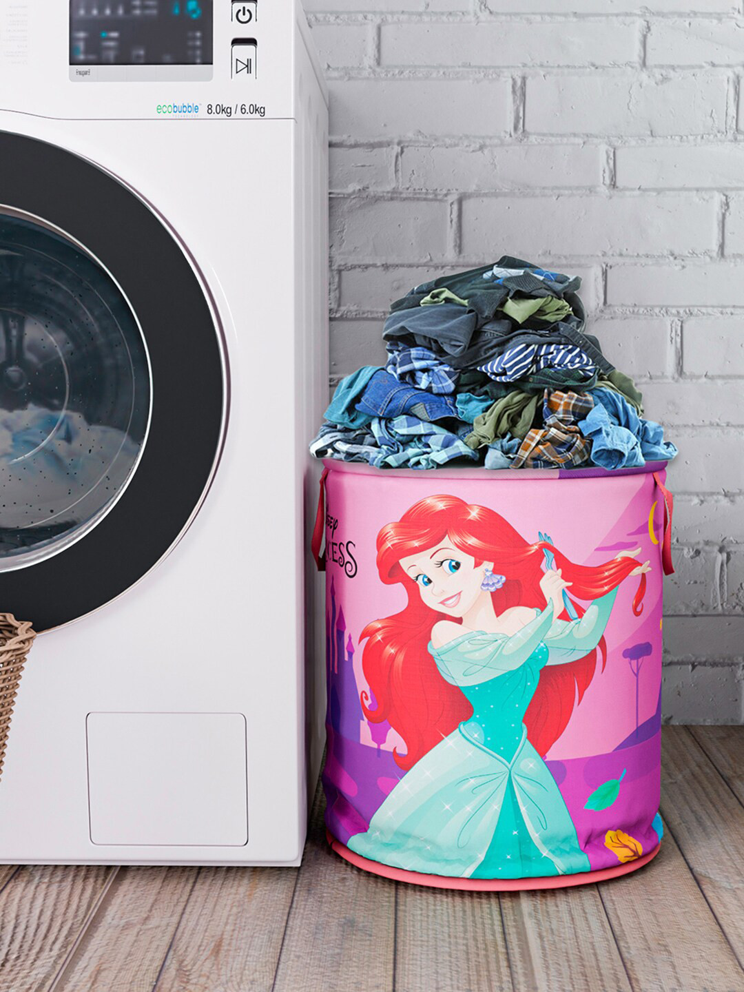 Kuber Industries Set Of 2 Pink & Purple Disney Princess Printed Laundry Bag