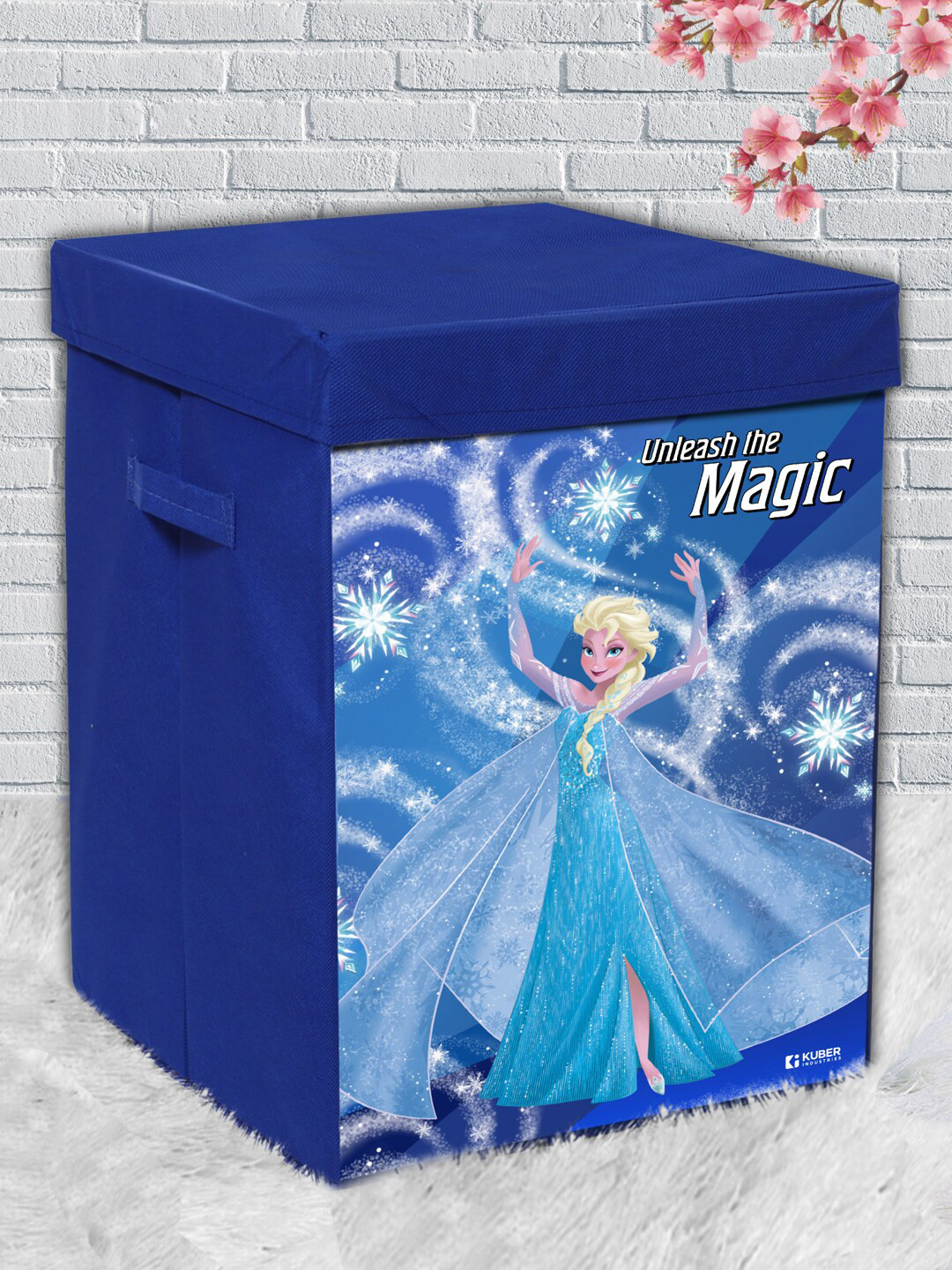 Kuber Industries Set Of 2 Blue Disney Frozen Printed Foldable Laundry Bags