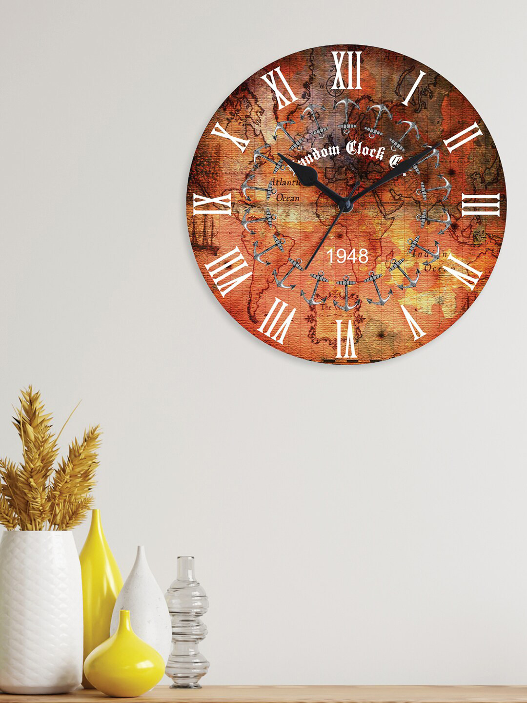 RANDOM Rustic Sparkling Brown & Beige Printed Contemporary Wall Clock