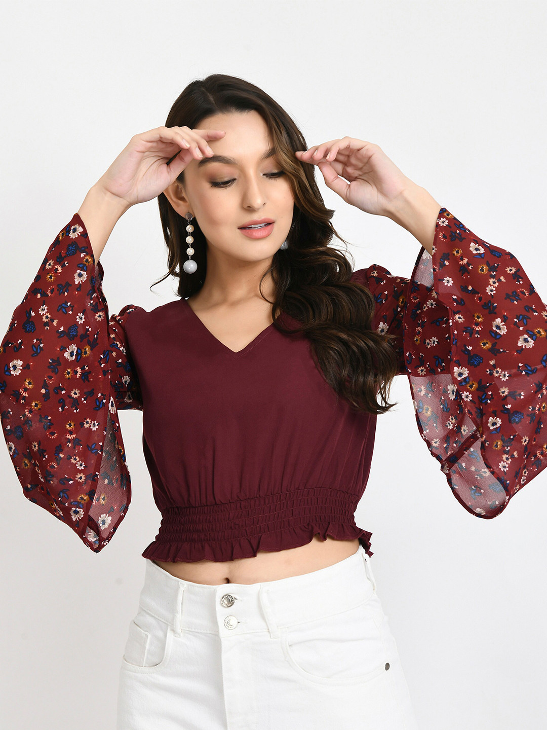 V&M Georgette Blouson Crop Top