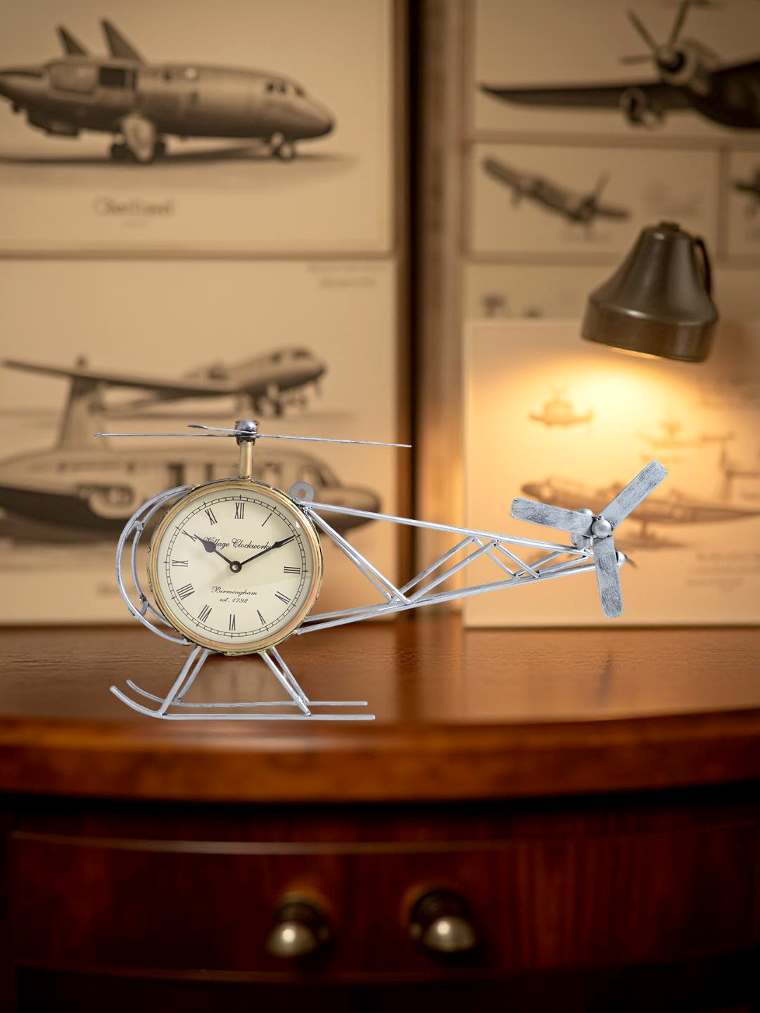 Golden Peacock Helicopter Gold Metal Metallic Living Room Hand-Painted Medium Showpiece - 11.8 Inches