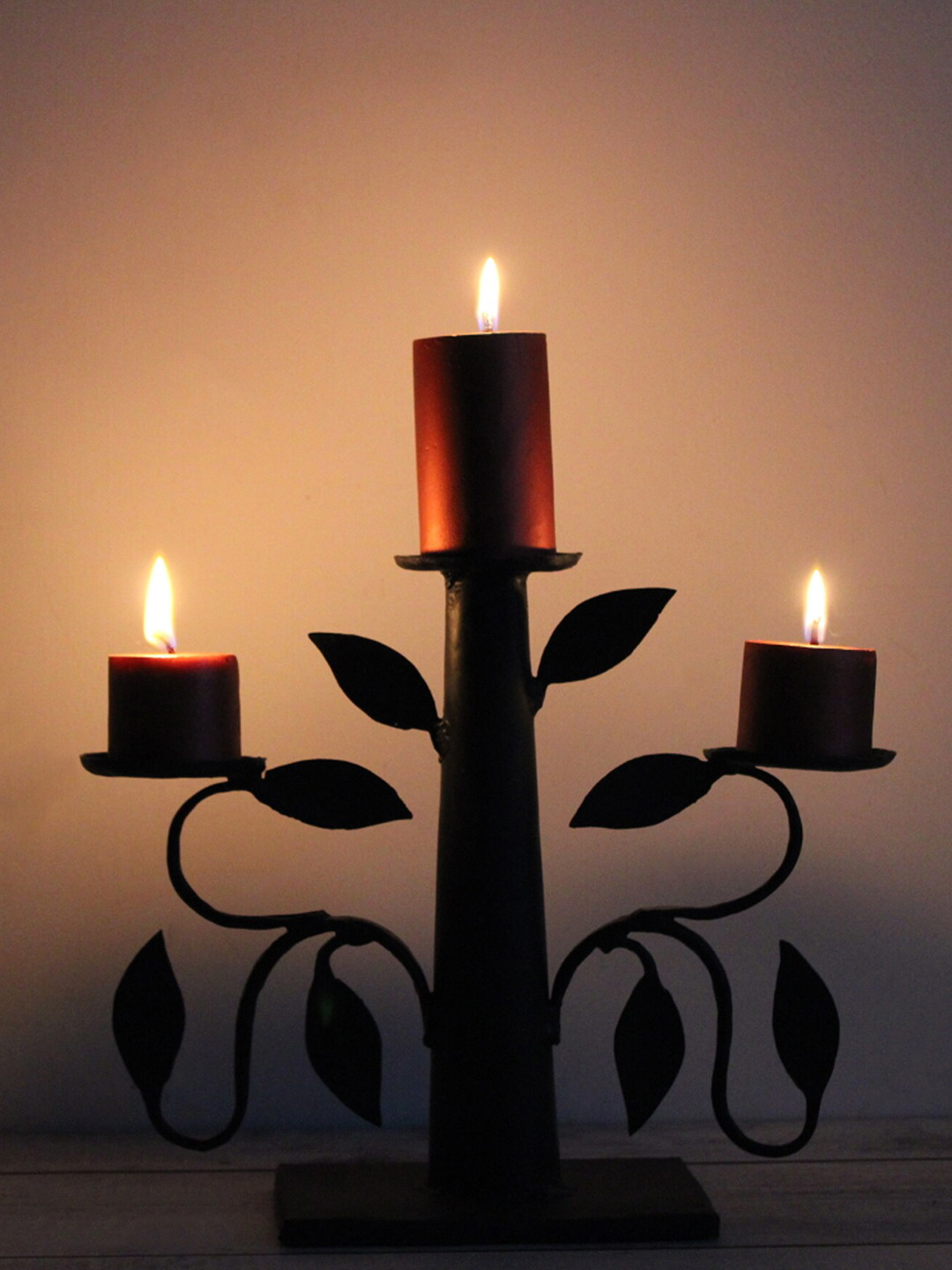 SHREE KALA HOME DECOR The Bastar Tribal Art Black Textured Tree-Shaped Candle Holders