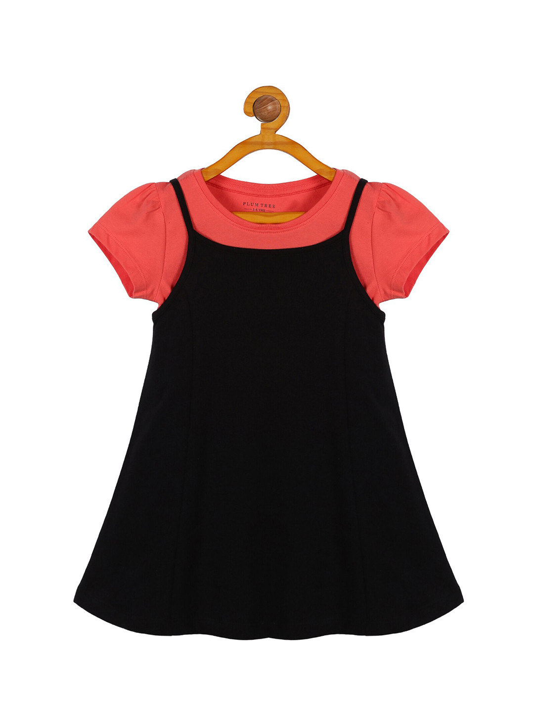 PLUM TREE Girls Printed Pinafore Dress with T-shirt