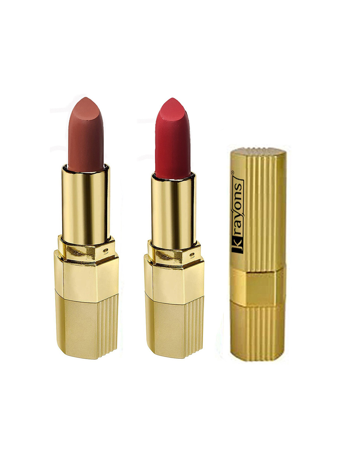 krayons Set of 2 Desire Matte Lipstick 3.5 g each - Caramel Brown 301 & Scarlet Red 303